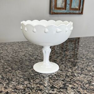Indiana milk glass vintage White Scalloped Milk Glass Compote candy dish vase